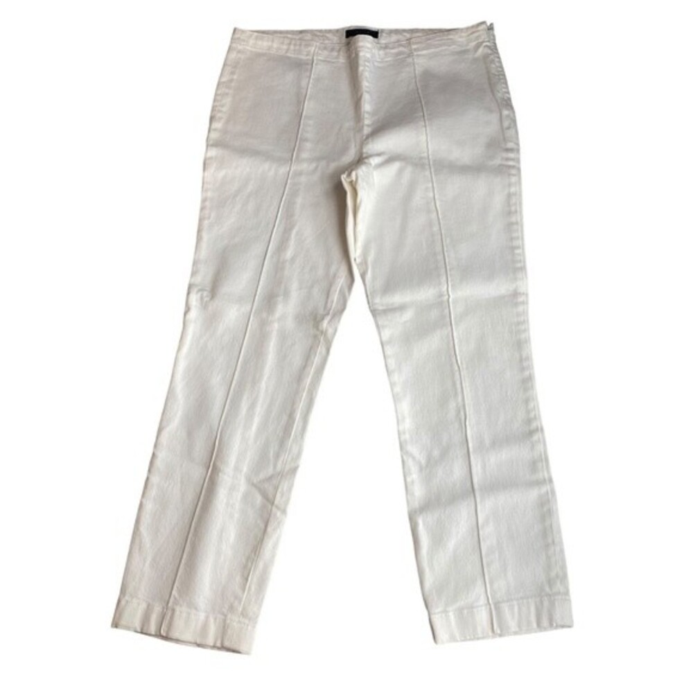 The Row Womens Size‎ L Pleated Front High Rise Straight Leg Pant Ivory White